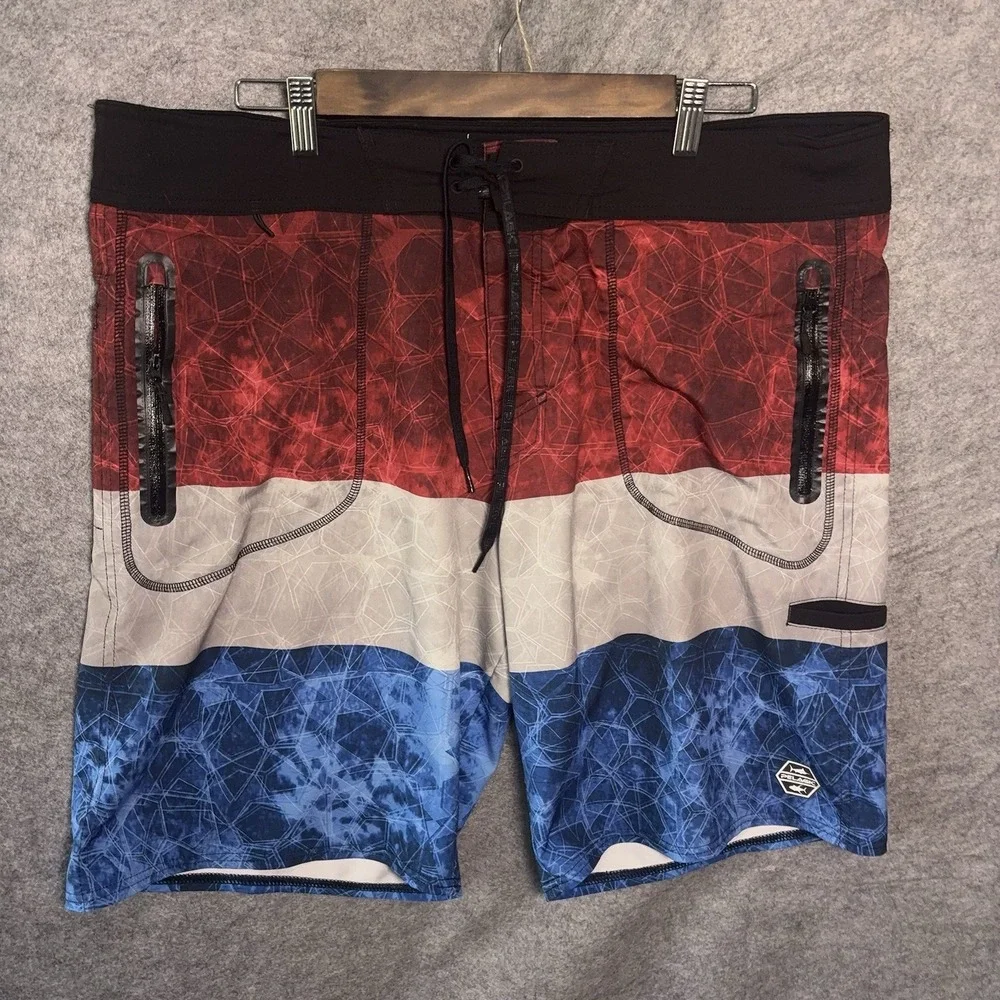 Pelagic Board Shorts Mens 38 Red White‎ Blue Hydro Lite Pro USA Patriot